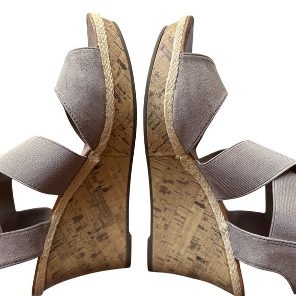 Ana Nautical Beige Elastic Strap Wedge Sandals 3.5" Heel Womens Size 11M - Picture 11 of 14